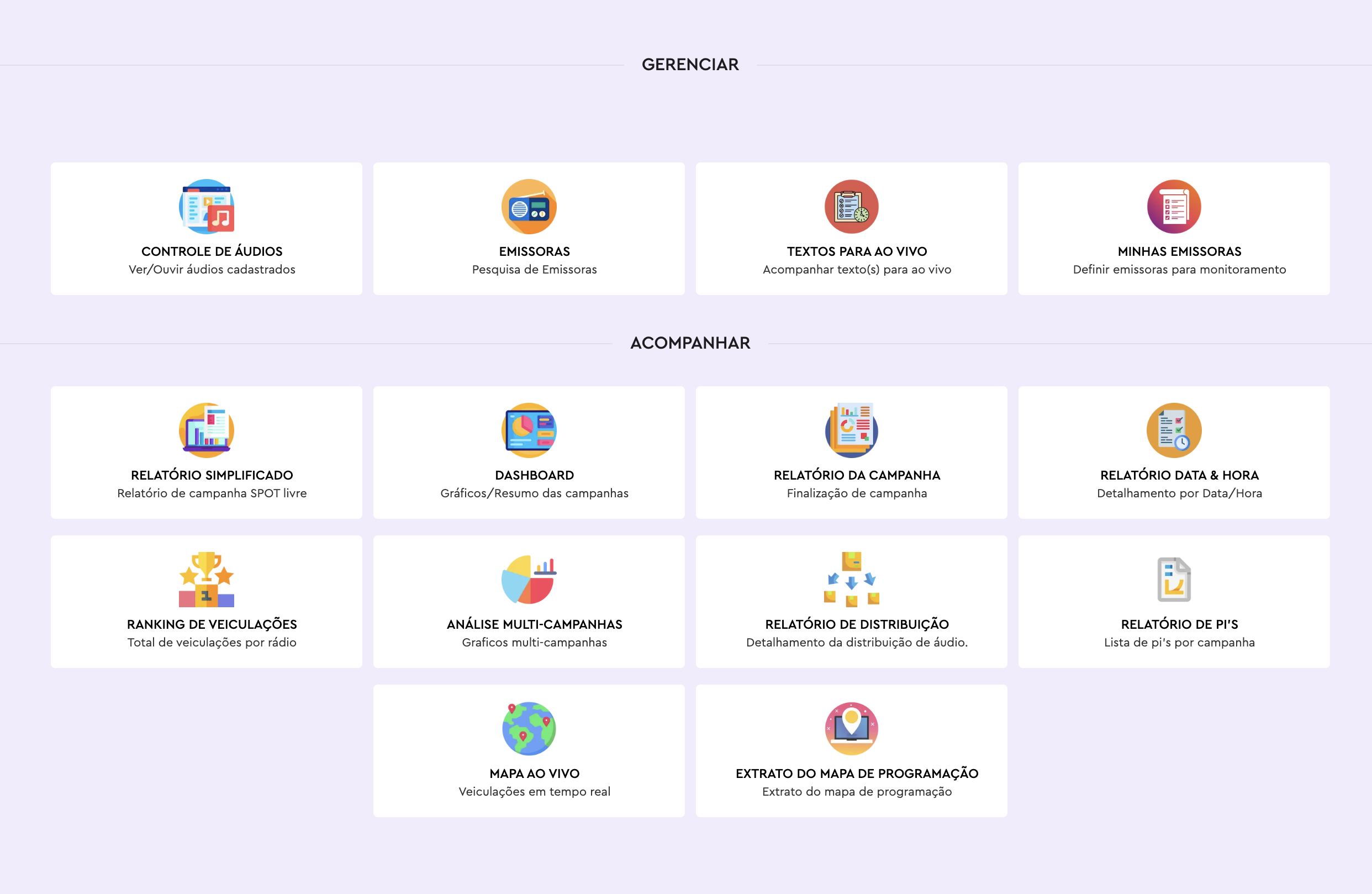 Tela do dashboard