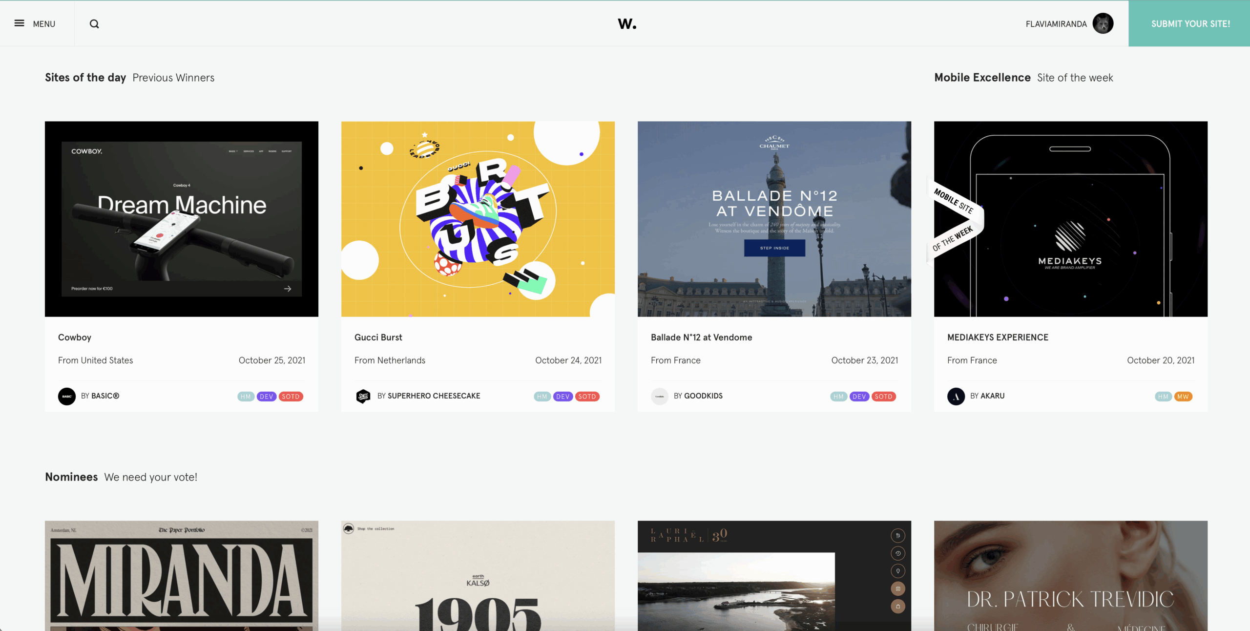awwwards website com vários sites a mostra