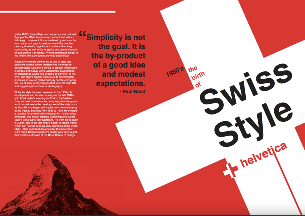 design de capa demonstrando o estilo suíço em vermelho com escritas.