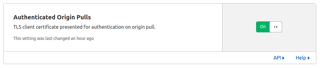 Opção Ahtenticated Origin Pulls com botão para ativar.