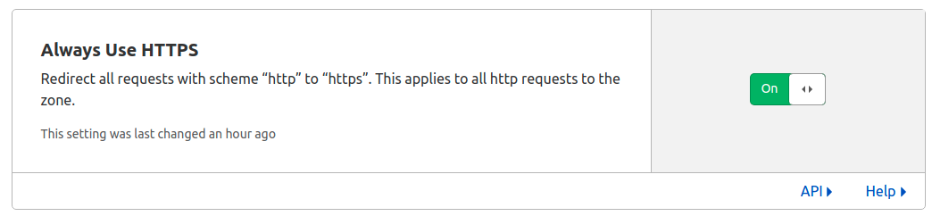 Opção Always Use HTTPS com botão para ativar.