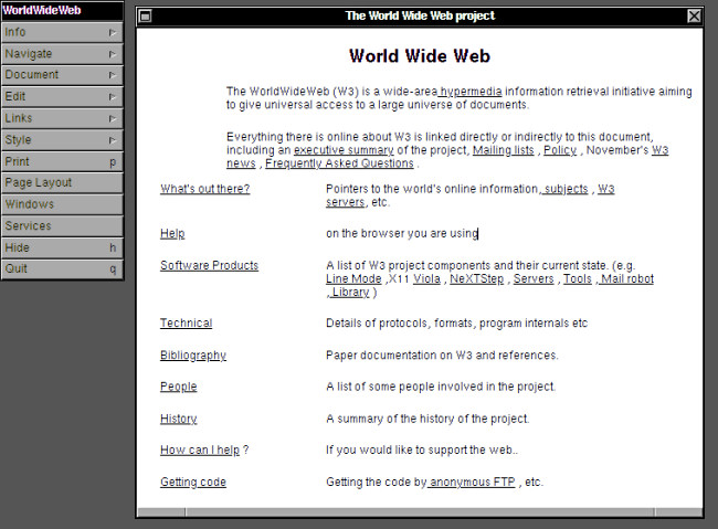 design do primeiro website, world wide web