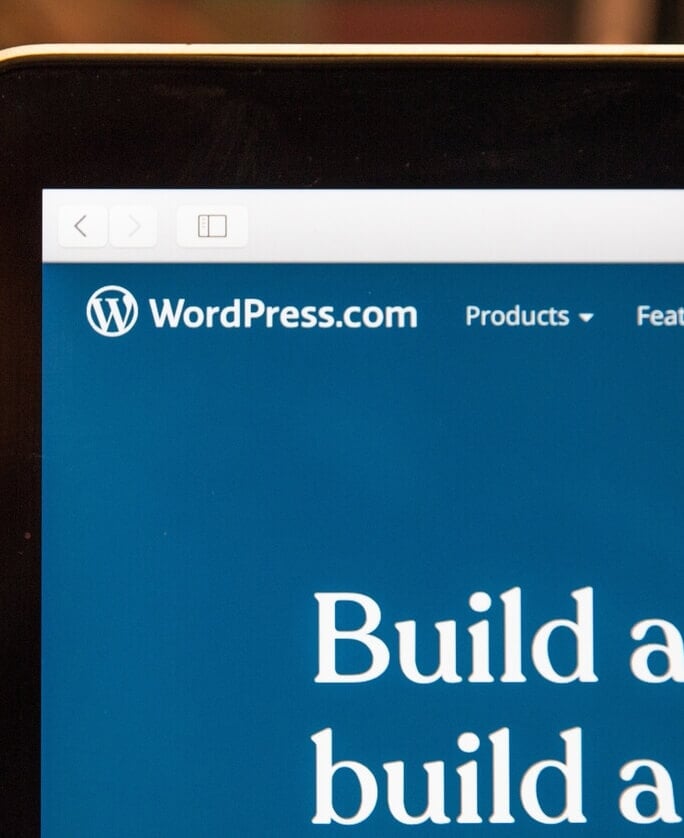 Reprodução de um recorte do site do WordPress.com que motra parte do cabeçalho do site e do texto principal da sua página inicial.