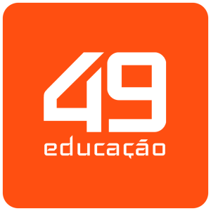 Logo da 49 Educação, apoiadora do CriaSummit, possui letras em branco emolduradas por um quadrado laranja.