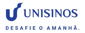 Logo do Unisinos, mais um dos apoiadores do CriaSummit 2023, em azul, com o slogan "desafie o amanhã".