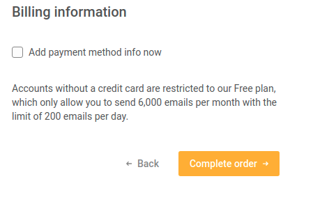 Opção para adicionar informações de pagamento
