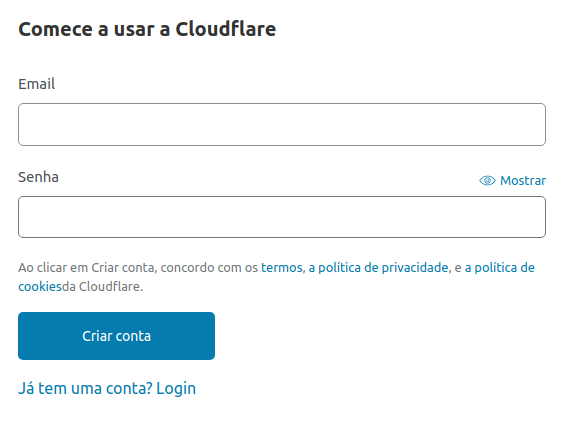 criar conta na Cloudflare