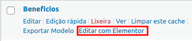 Clicar no link Editar com Elementor.