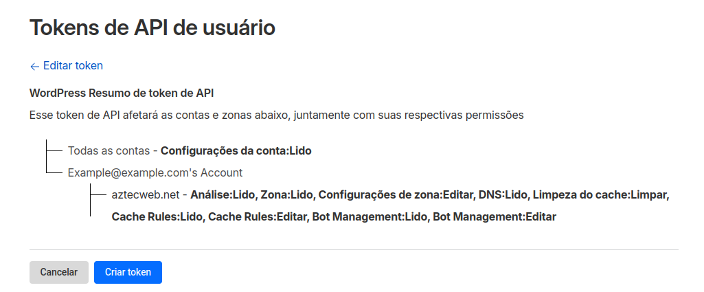 Esta imagem mostra um resumo das regras que serão aplicadas para o token que será criado.