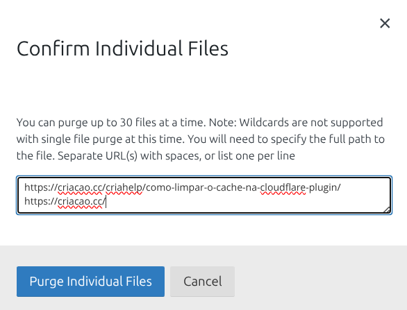 Opção de Purge Individual Files
