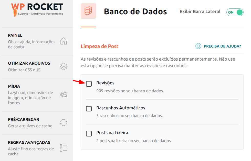 Seta apontando para a opção Revisões.
