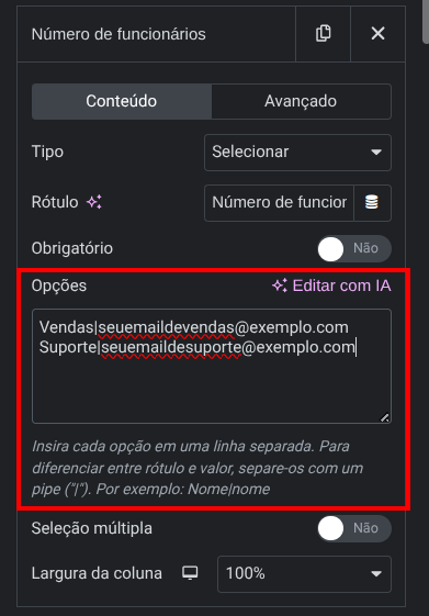 Campo destacado onde é para inserir  