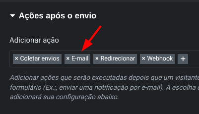 Seta apontando para o e-mail