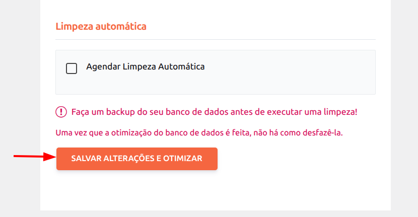 Seta apontando para o botão Salvar Alterações e Otimizar.