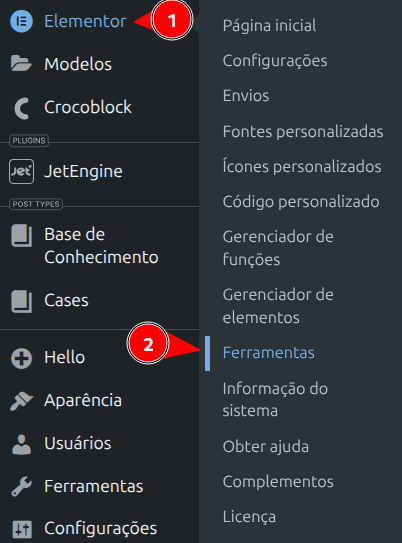Acesso as ferramentas do Elementor. 