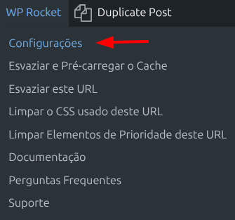 Acessando as configurações do WP Rocket