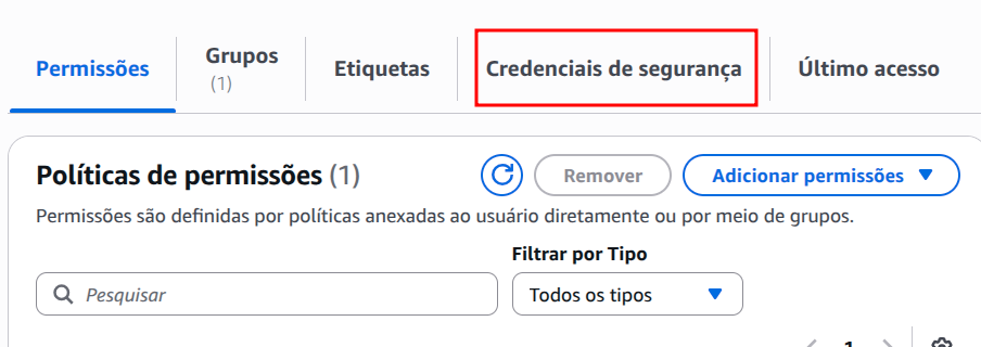 Acessar credenciais de segurança