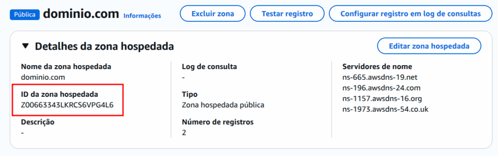 ID da zona hospedada