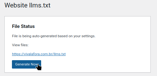 Botão "Generate Now" clicado na seção "File Status".