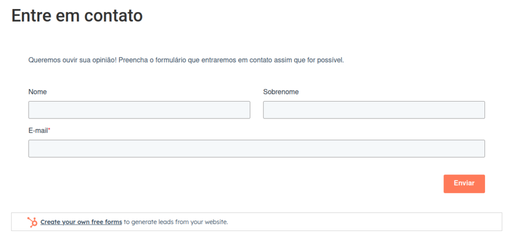 A imagem contém a visualização da página criada com Gutenberg, onde há um formulário incorporado do Hubspot.