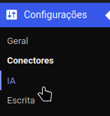 Menu "IA" em configurações, no WordPress