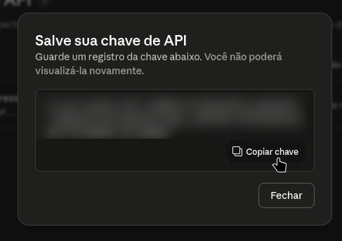 Copiar chave - Claude Console