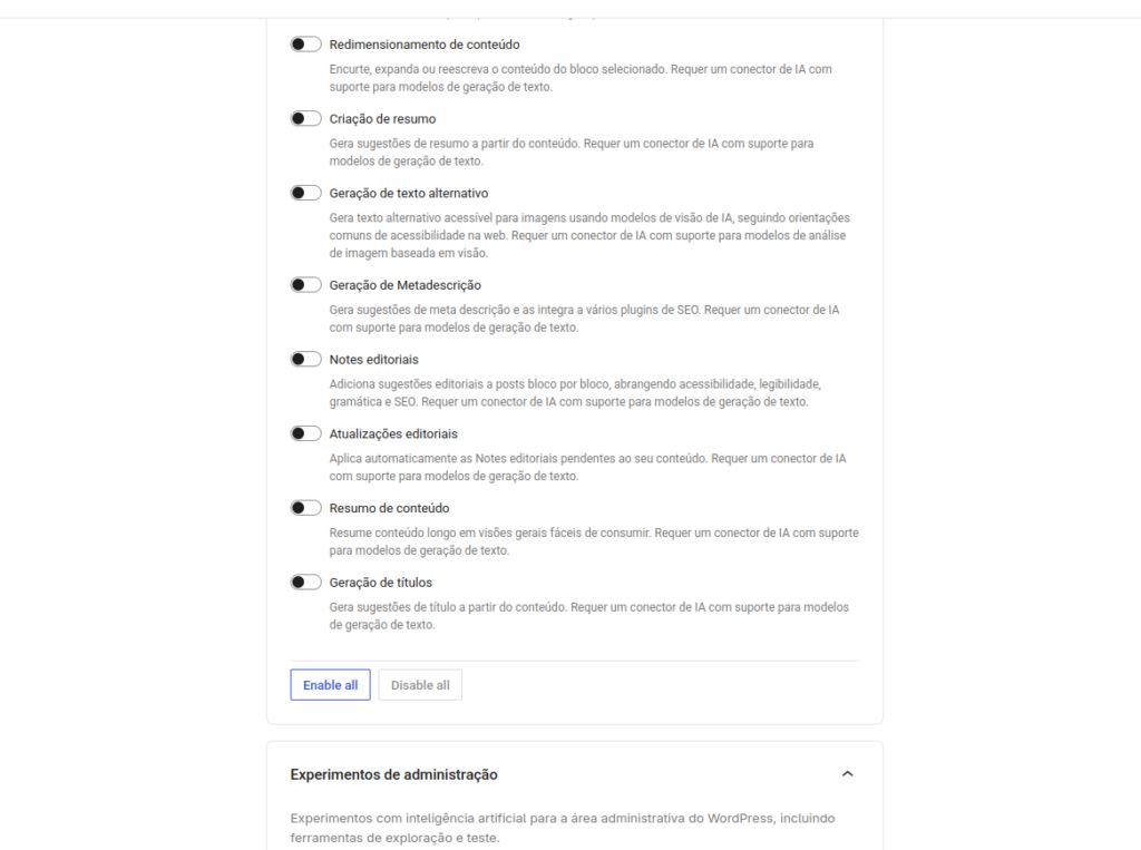 Lista de capacidades para IA integrada.