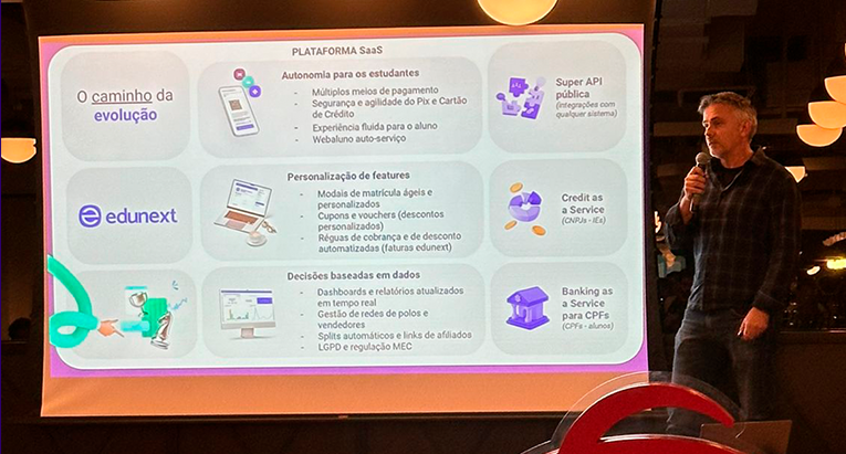 Léo Barbieri, CEO da fintech educacional edunext no 13º Pitch Night no inovabra, ecossistema tecnológico do Bradesco
