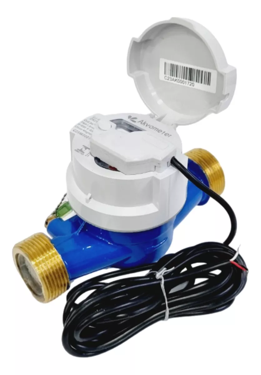 Hidrômetro com mostrador e conexões roscadas para a linha de irrigação