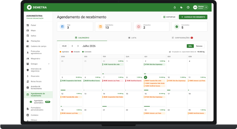 Calendário para acompanhar a distribuição dos recebimentos