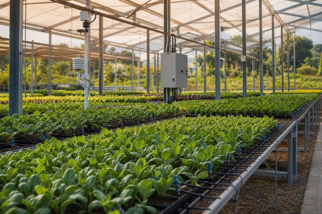 Viveiro de mudas com sensores, irrigação e controlador de automação