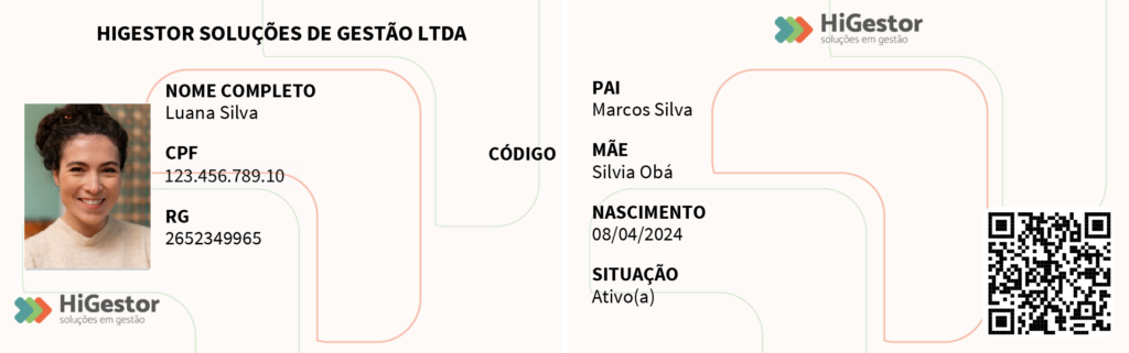 Exemplo de carteirinha personalizável dentro do Sistema HiGestor.