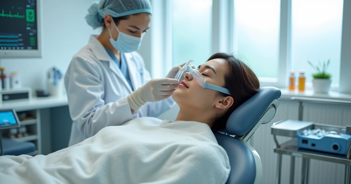 Paciente relaxado em cadeira odontológica sendo monitorado durante sedação consciente