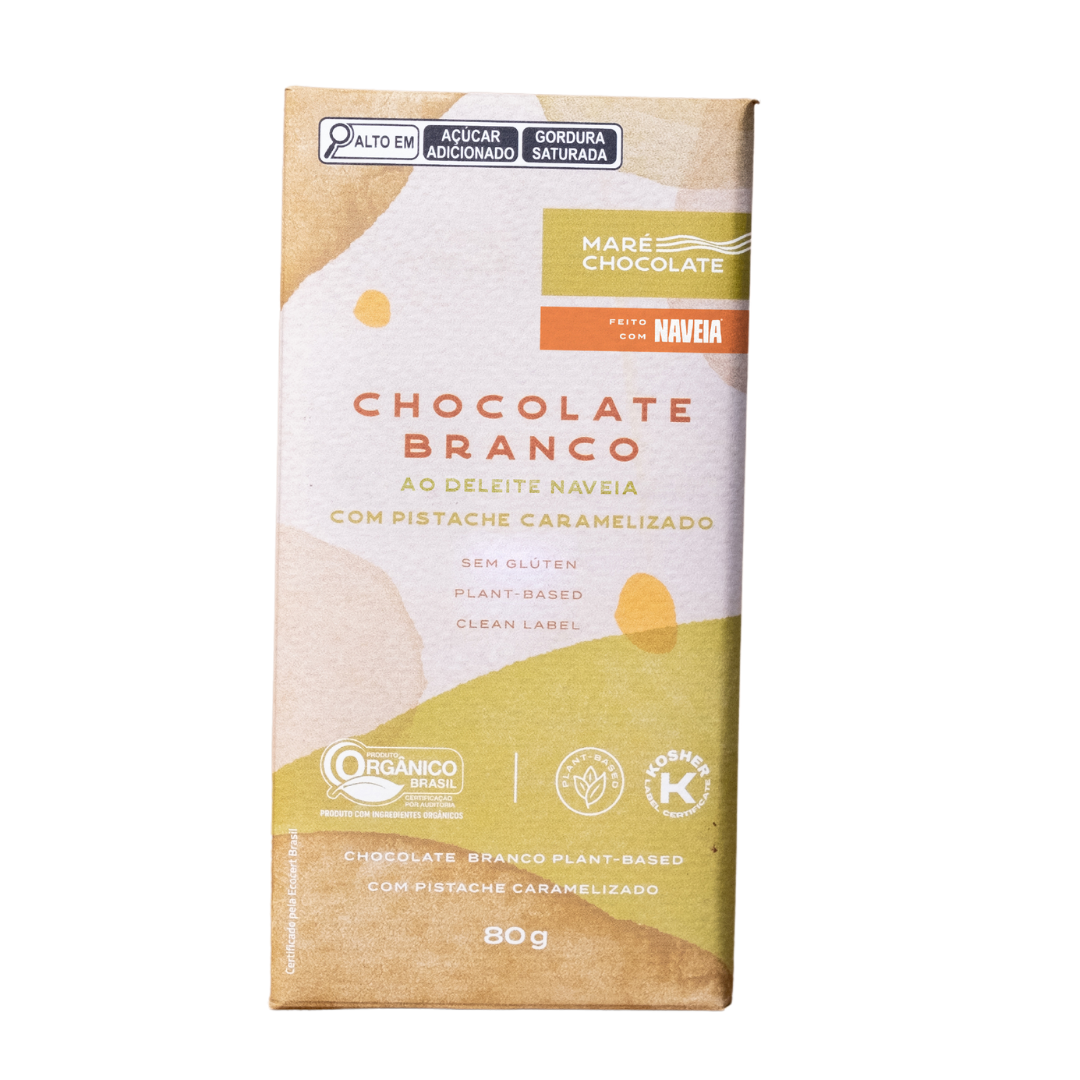 chocolate branco Maré com pistache caramelizado