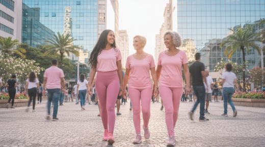 mulheres praticando atividade física durante o Outubro Rosa