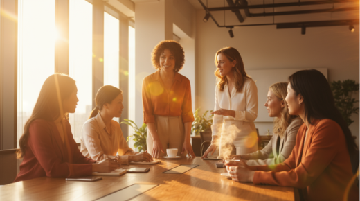 Equipe feminina diversa em reunião corporativa representando empoderamento nas empresas