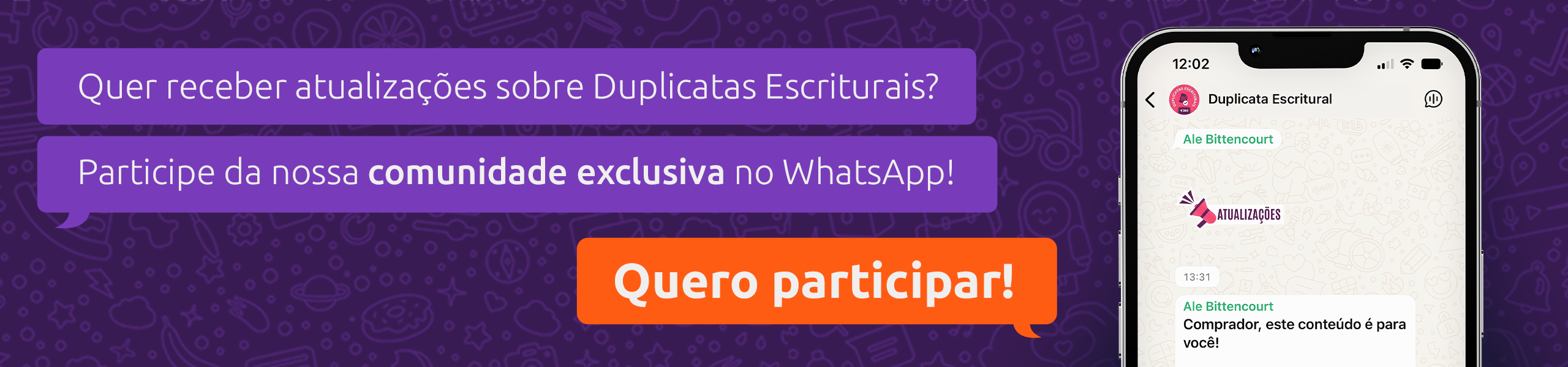 Banner Participade da Comunidade no WhatsApp da V360 sobre Duplicatas Escriturais. Clique no banner e acesse!