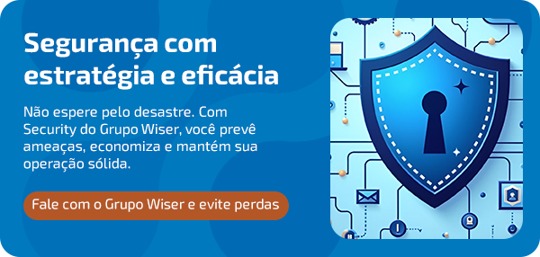 Imagem ilustrativa de segurança digital com escudo e elementos tecnológicos, promovendo estratégia e eficácia na proteção de dados e operações empresariais.